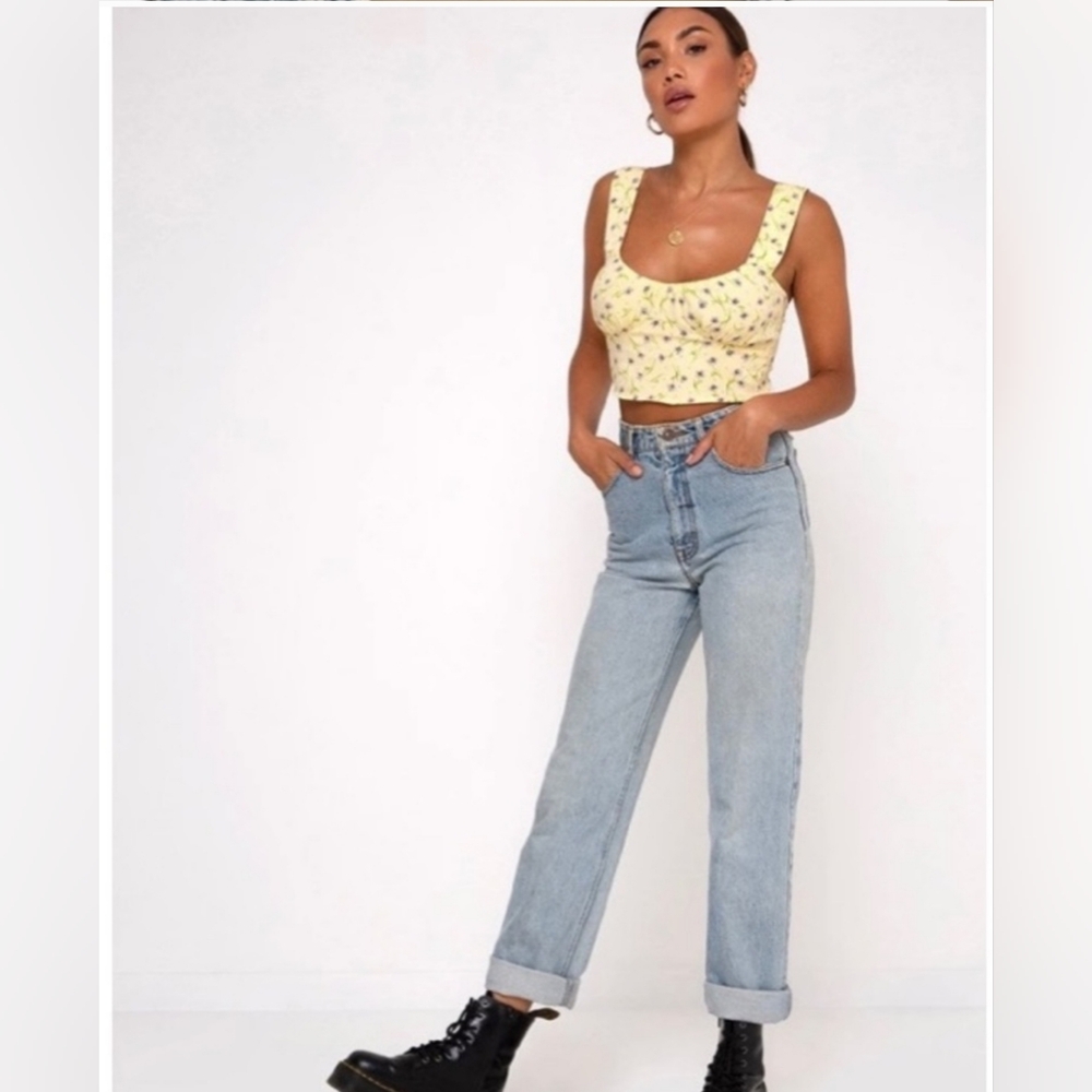 NWT MOTEL Gladis Crop Top in Wildflower lemondrop size medium - Picture 2 of 15
